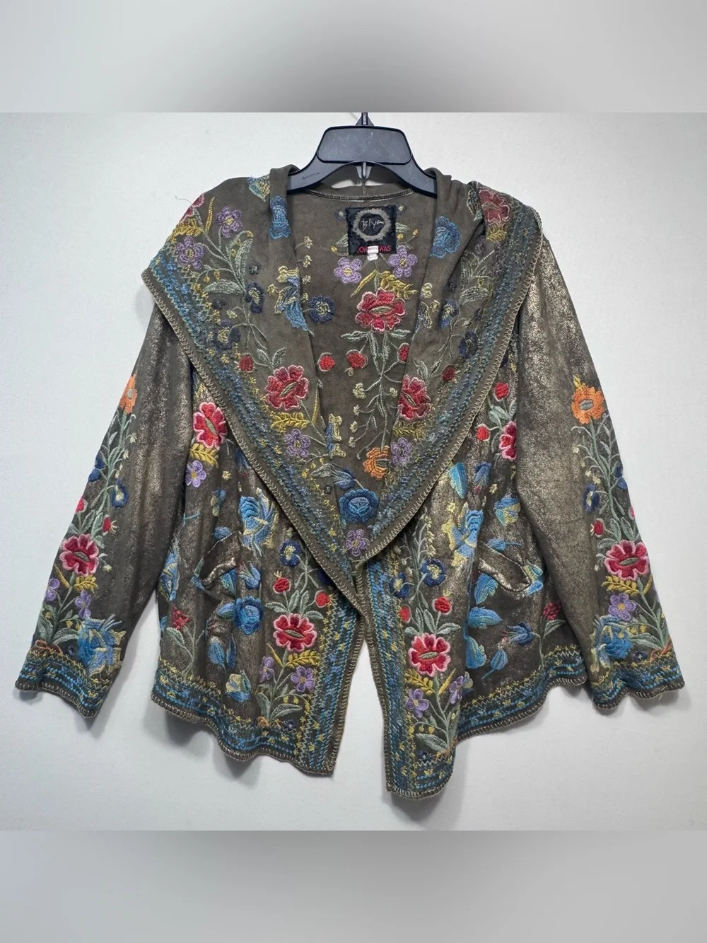 Johnny Was embroidered Hoodie biya Duster Cardigan wrap like new size Xlarge
